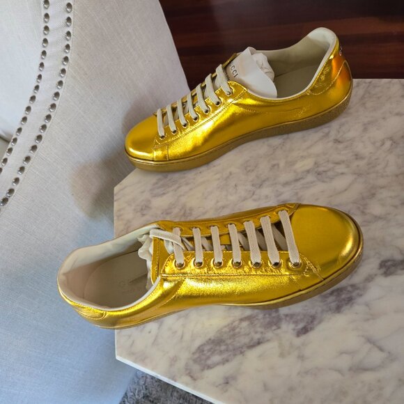 GUCCI NAPPA SILK GG LEATHER SNEAKER - SIZE 8 - Picture 11 of 12